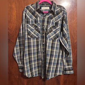 Bit & Bridle Men's Blue Plaid Western Shirt EUC  XL
